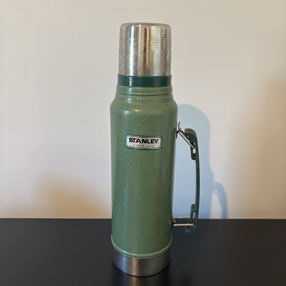 Vintage Stanley 1.1 Quart Stainless Steel Vacuum Sealed Bottle Thermos 14" tall